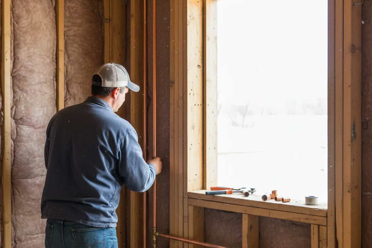 Licensed plumber running new copper supply lines in a Pittsburg home
